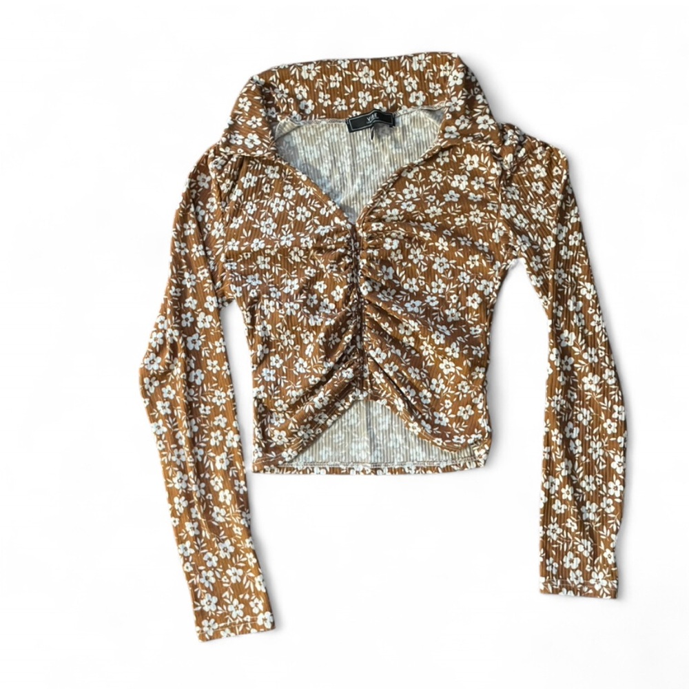 Vibe Brown Floral Long Sleeve Top